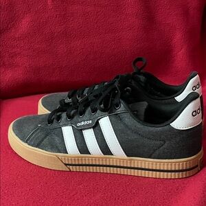 Adidas Men's Charcoal and White Sneakers with Tan Sole size 9